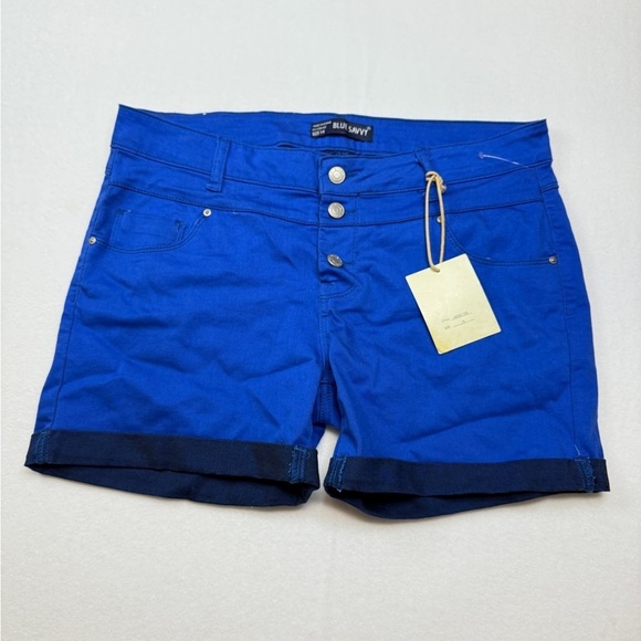blue savvy Pants - Blue Jean Shorts Size 14 with Rolled Cuffs and Button-Fly
